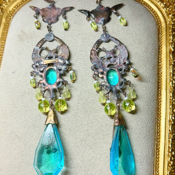 Vintage massive Czech glass dangle earrings - Picture 2 of 2
